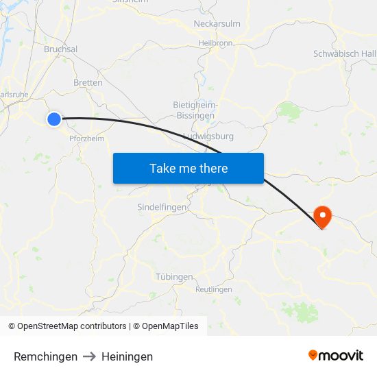 Remchingen to Heiningen map