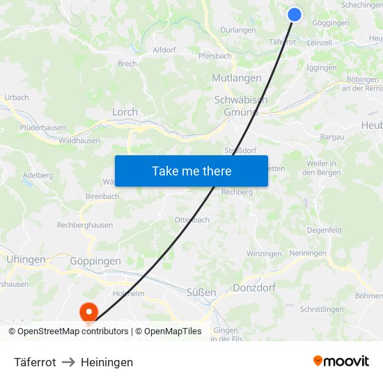 Täferrot to Heiningen map
