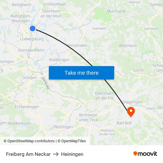 Freiberg Am Neckar to Heiningen map