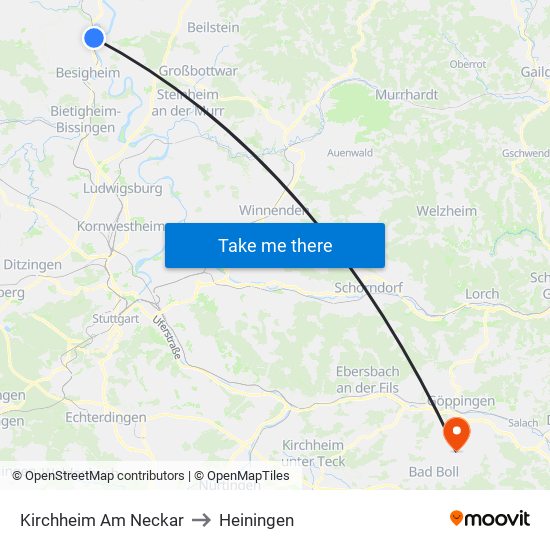 Kirchheim Am Neckar to Heiningen map