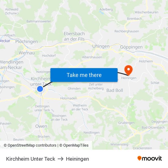 Kirchheim Unter Teck to Heiningen map