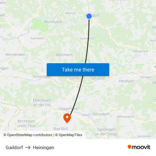 Gaildorf to Heiningen map