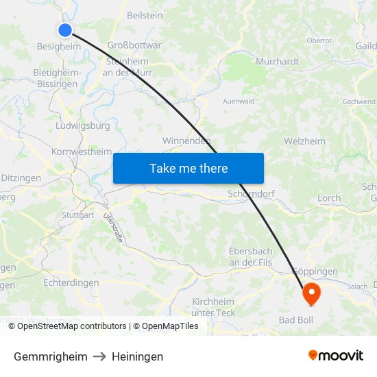 Gemmrigheim to Heiningen map