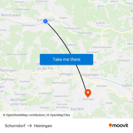 Schorndorf to Heiningen map