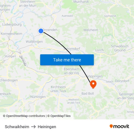 Schwaikheim to Heiningen map