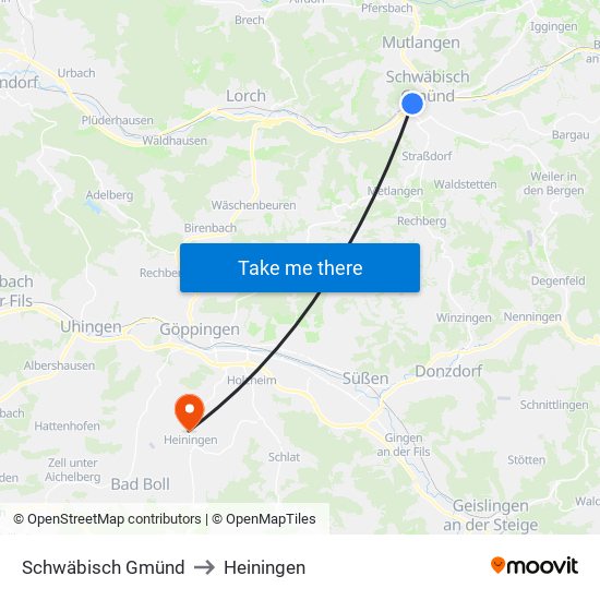 Schwäbisch Gmünd to Heiningen map