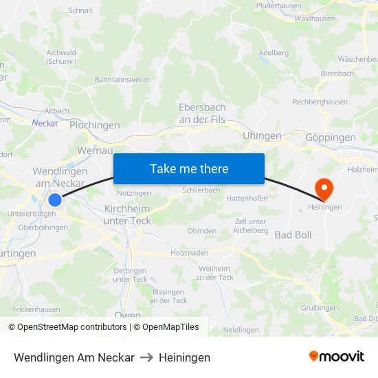 Wendlingen Am Neckar to Heiningen map