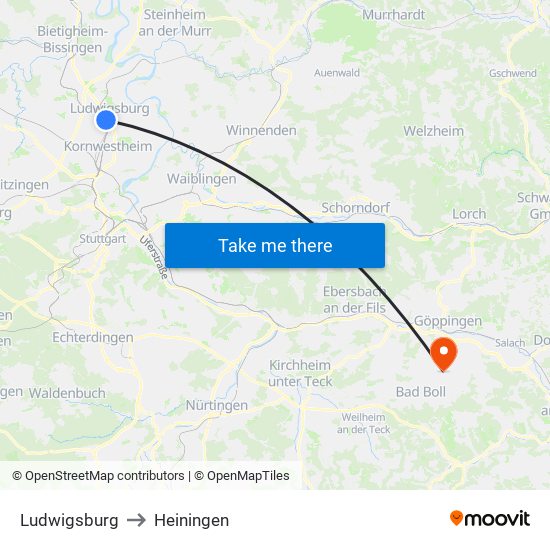 Ludwigsburg to Heiningen map
