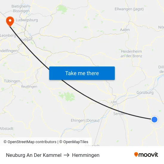 Neuburg An Der Kammel to Hemmingen map