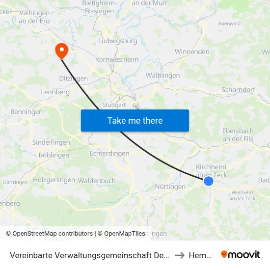 Vereinbarte Verwaltungsgemeinschaft Der Stadt Kirchheim Unter Teck to Hemmingen map