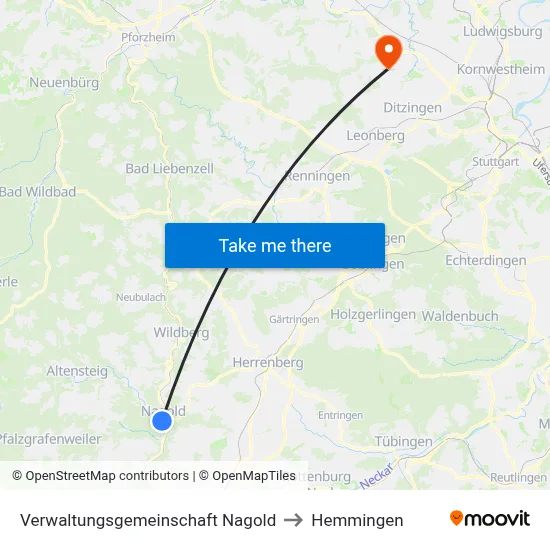 Verwaltungsgemeinschaft Nagold to Hemmingen map