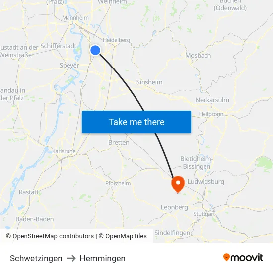 Schwetzingen to Hemmingen map