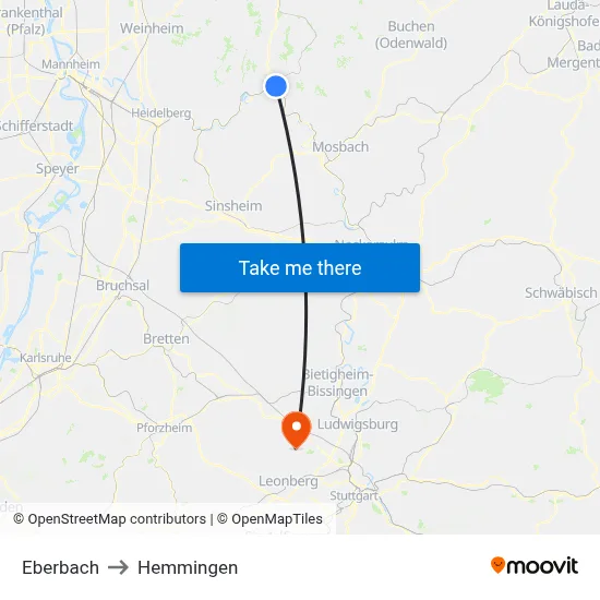 Eberbach to Hemmingen map