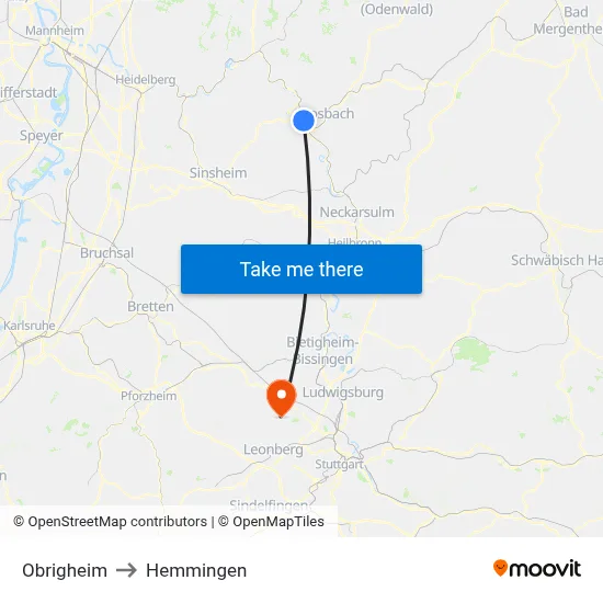 Obrigheim to Hemmingen map