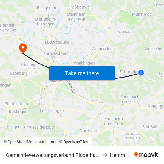 Gemeindeverwaltungsverband Plüderhausen-Urbach to Hemmingen map