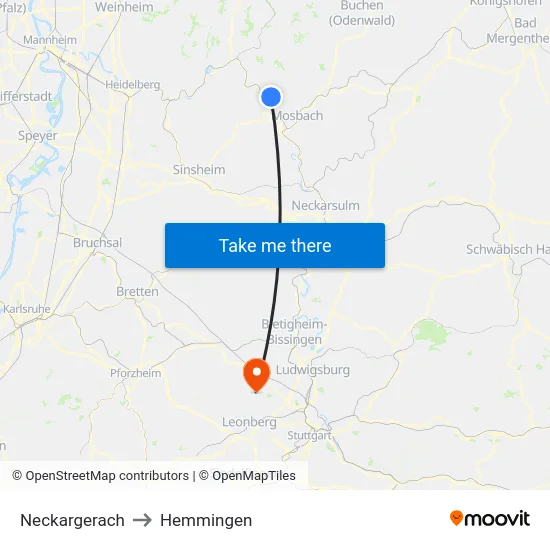 Neckargerach to Hemmingen map
