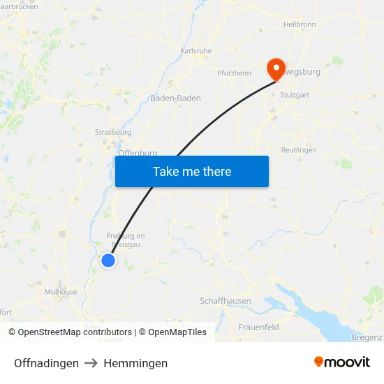 Offnadingen to Hemmingen map