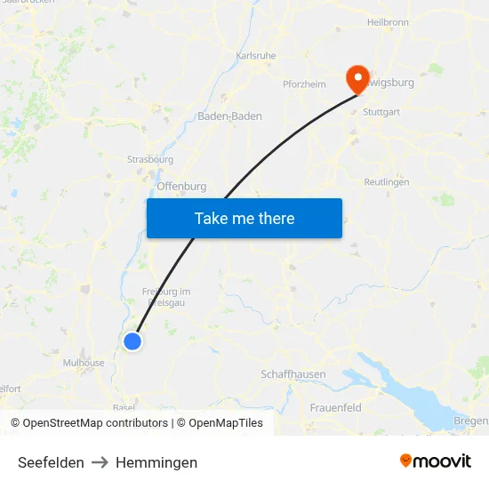 Seefelden to Hemmingen map