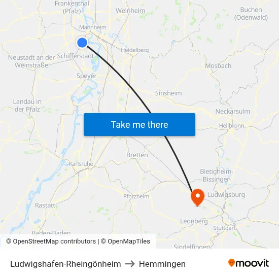 Ludwigshafen-Rheingönheim to Hemmingen map