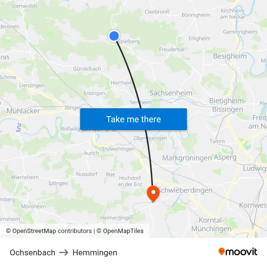 Ochsenbach to Hemmingen map