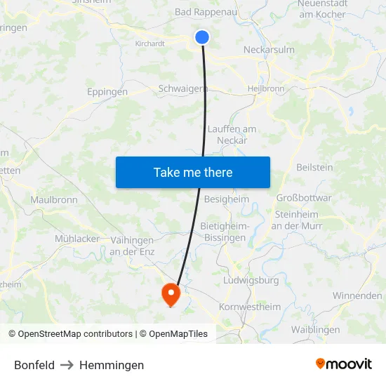 Bonfeld to Hemmingen map