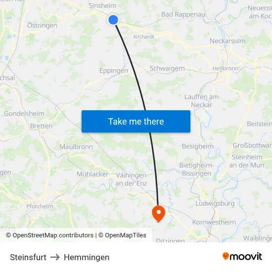 Steinsfurt to Hemmingen map