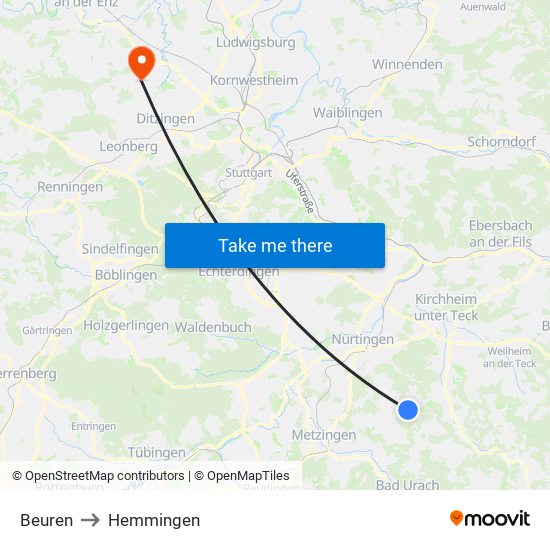 Beuren to Hemmingen map