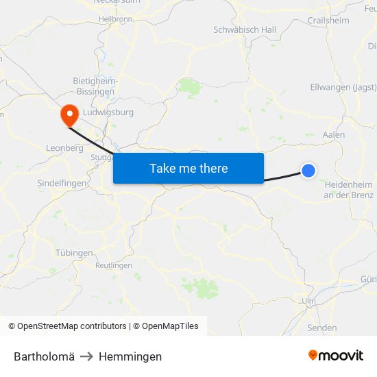 Bartholomä to Hemmingen map