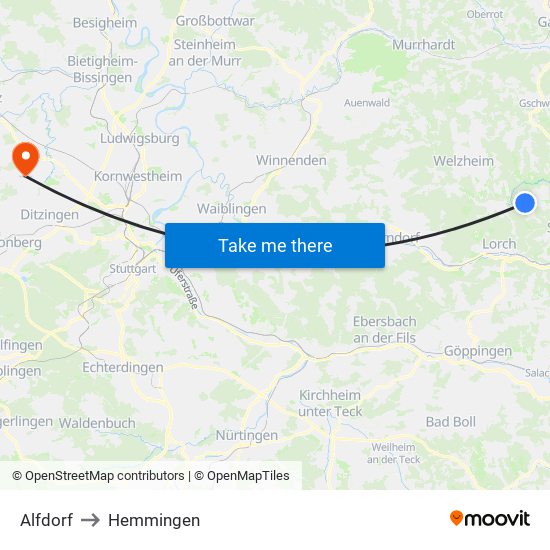 Alfdorf to Hemmingen map