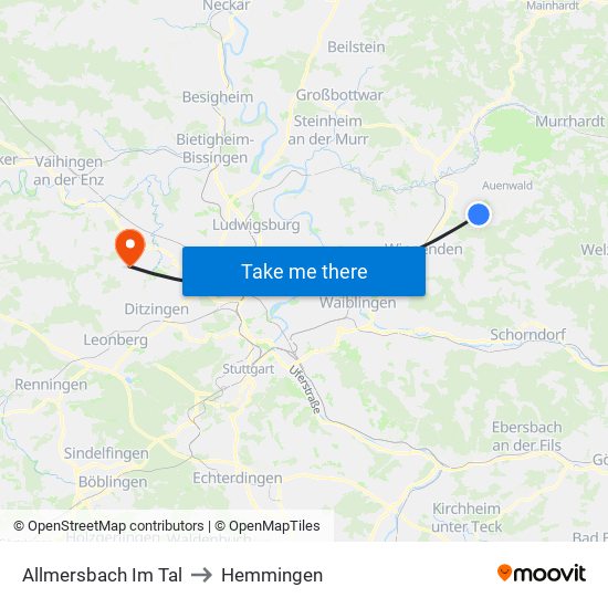 Allmersbach Im Tal to Hemmingen map