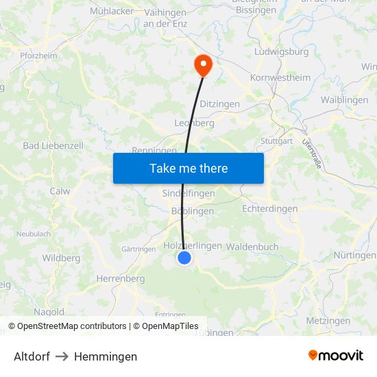 Altdorf to Hemmingen map