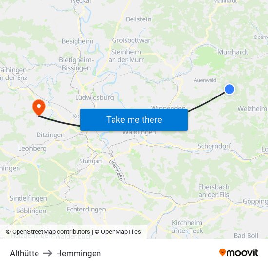 Althütte to Hemmingen map