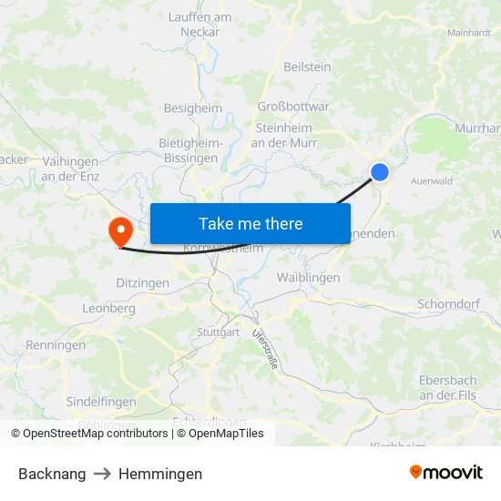 Backnang to Hemmingen map