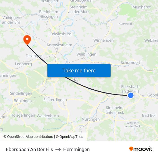 Ebersbach An Der Fils to Hemmingen map