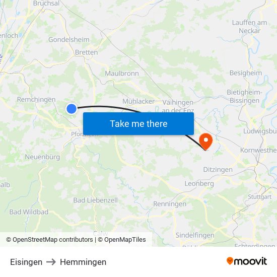 Eisingen to Hemmingen map