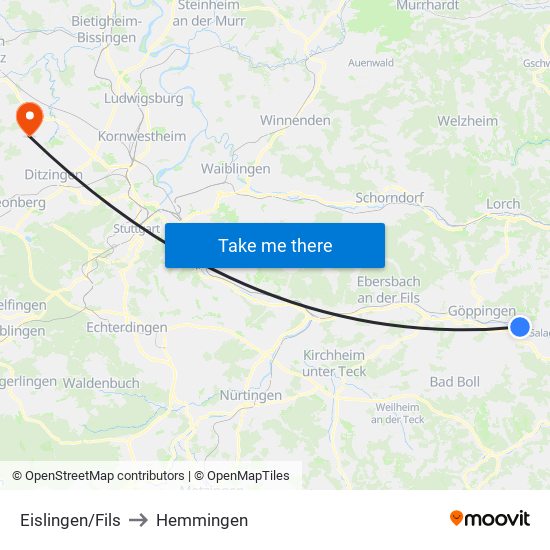 Eislingen/Fils to Hemmingen map