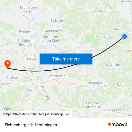 Fichtenberg to Hemmingen map