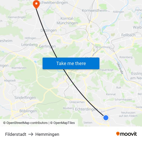 Filderstadt to Hemmingen map