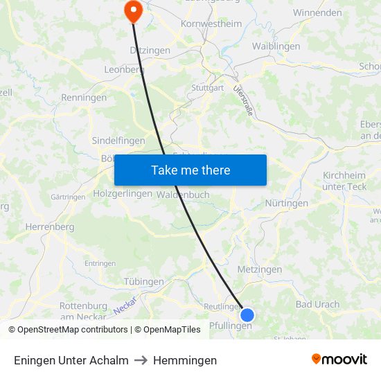 Eningen Unter Achalm to Hemmingen map