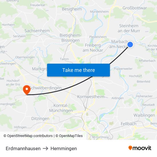 Erdmannhausen to Hemmingen map