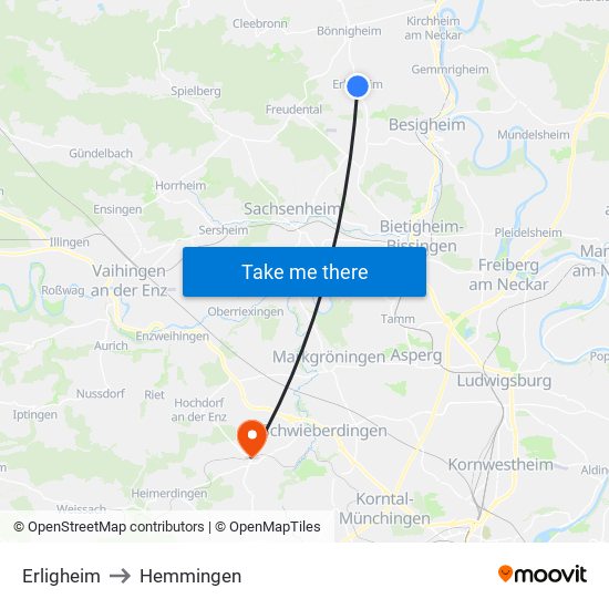 Erligheim to Hemmingen map