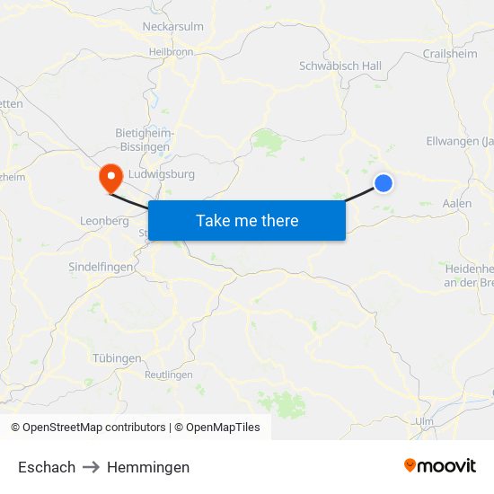 Eschach to Hemmingen map