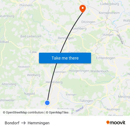 Bondorf to Hemmingen map