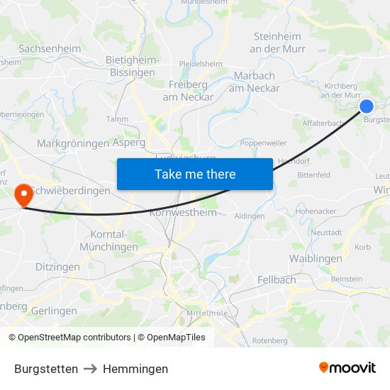 Burgstetten to Hemmingen map