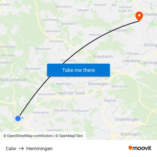 Calw to Hemmingen map