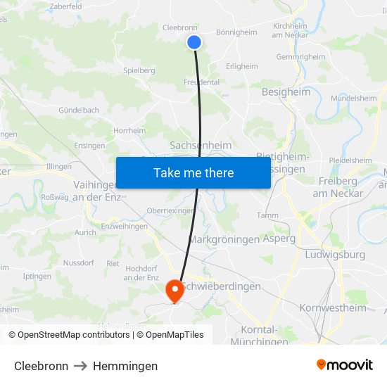 Cleebronn to Hemmingen map