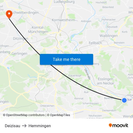 Deizisau to Hemmingen map