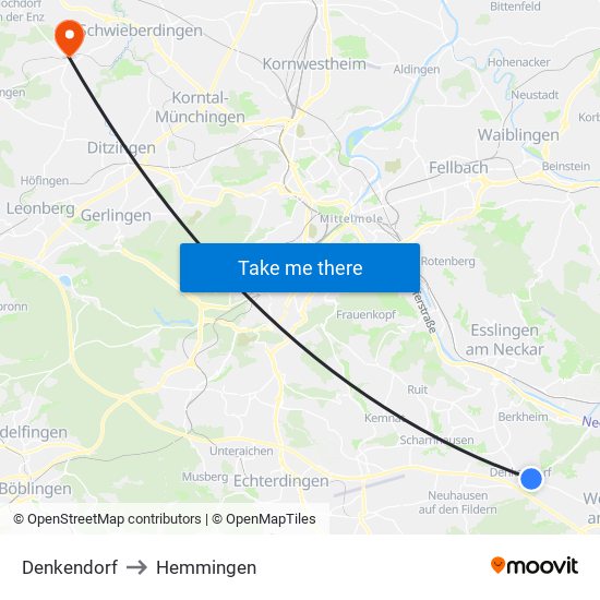 Denkendorf to Hemmingen map