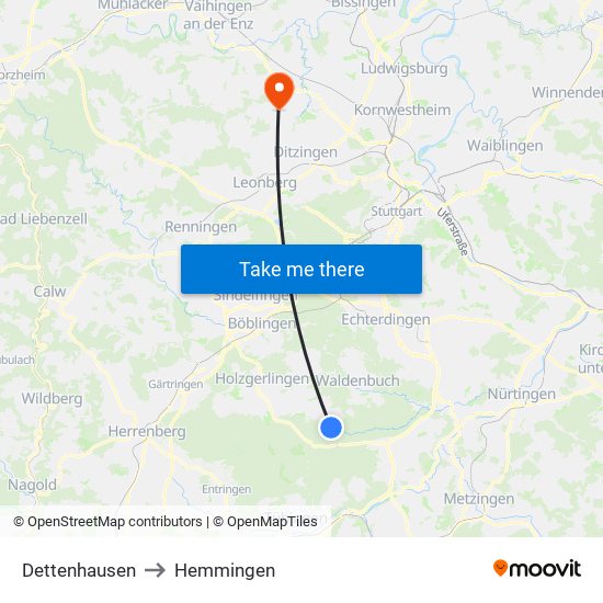 Dettenhausen to Hemmingen map