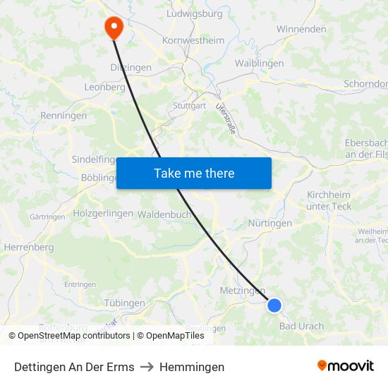Dettingen An Der Erms to Hemmingen map